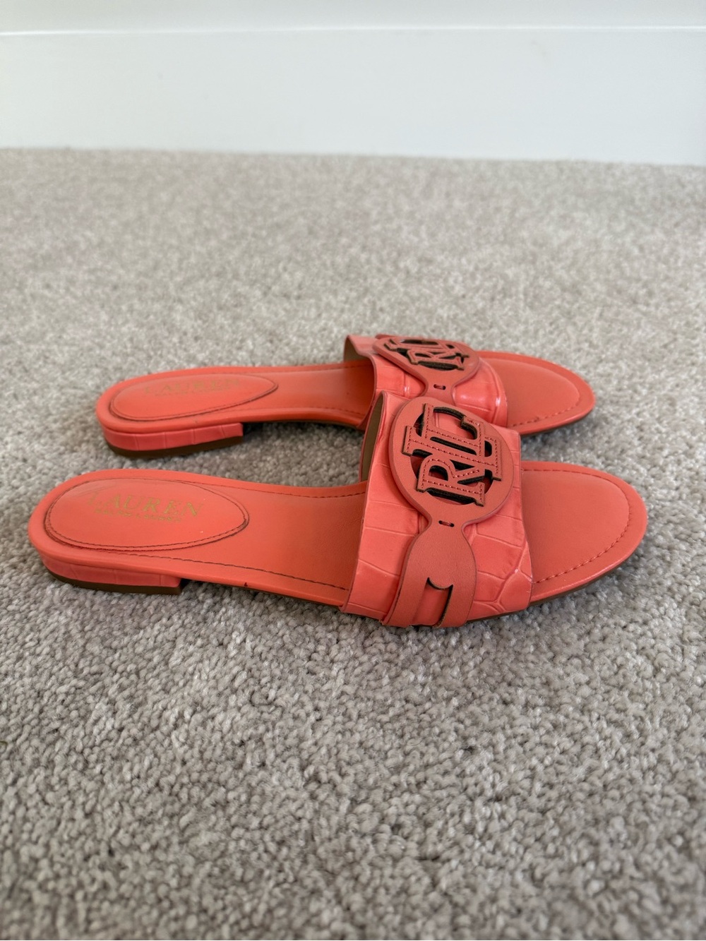 Ralph Lauren Coral Orange RL Monogram Slide Sandals US 8.5 - Picture 2 of 6